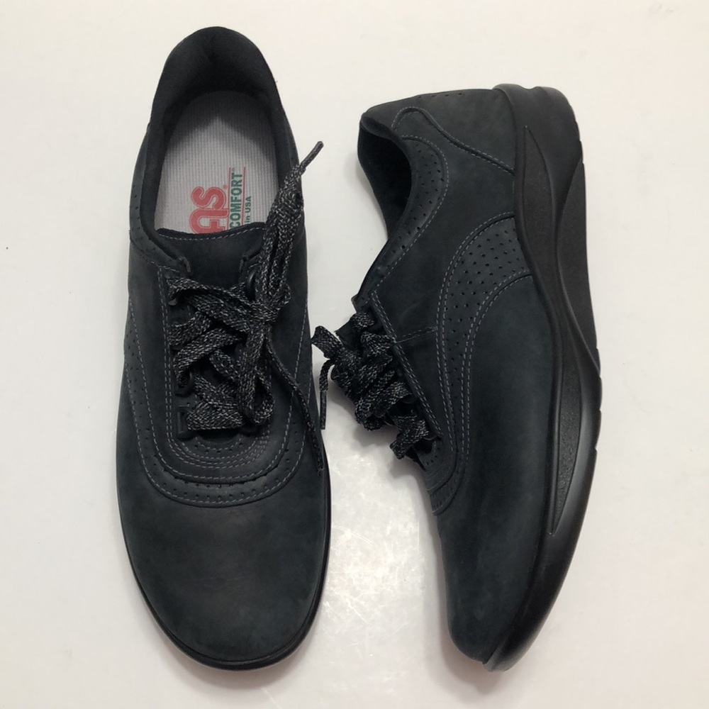 SAS Black Leather Lace Up Tripad Comfort Walk Easy Shoes size 9.5 S (slim)